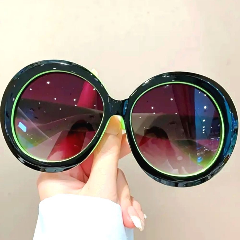 Black And Green Oversized Anti-reflective Color Block Sunglassess